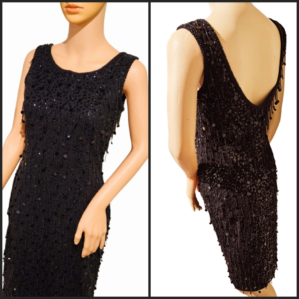 ET AL Vintage Black Sleeveless Hand Beaded Sequin Dress 4.